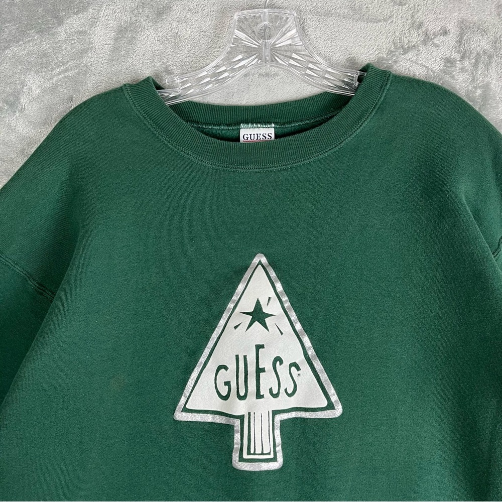 Vintage 90s Y2K Guess Christmas Tree Graphic Sweatshirt OSFA Medium Large Grunge - Picture 5 of 12